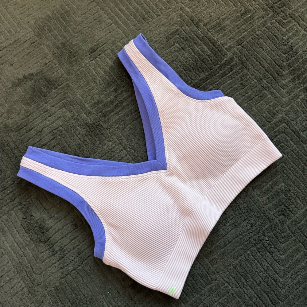 Aerie White and Blue Ribbed Top